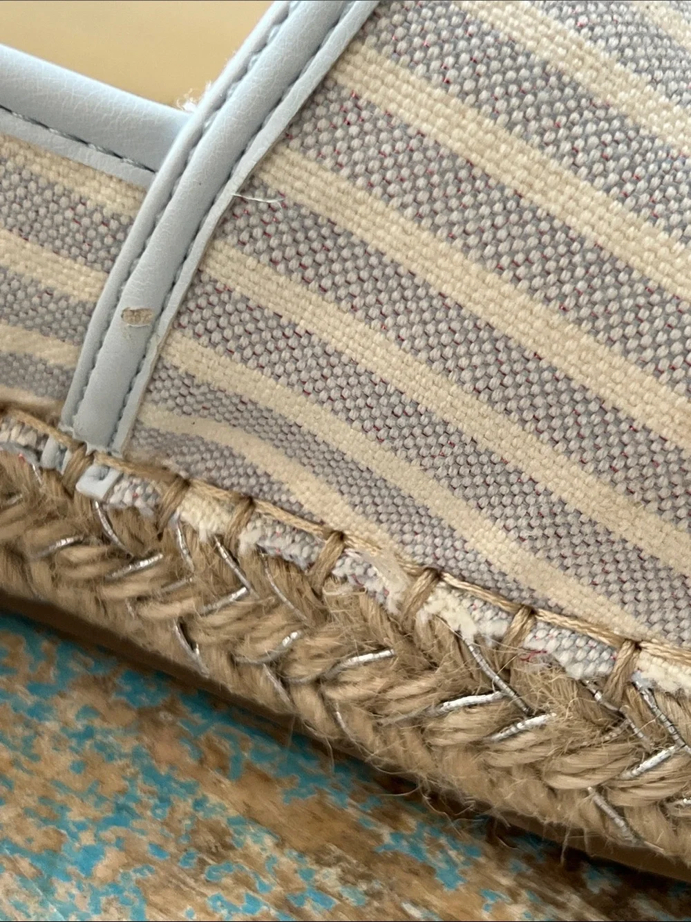 Bandolino Light Blue and Cream Striped Espadrille Slip-Ons